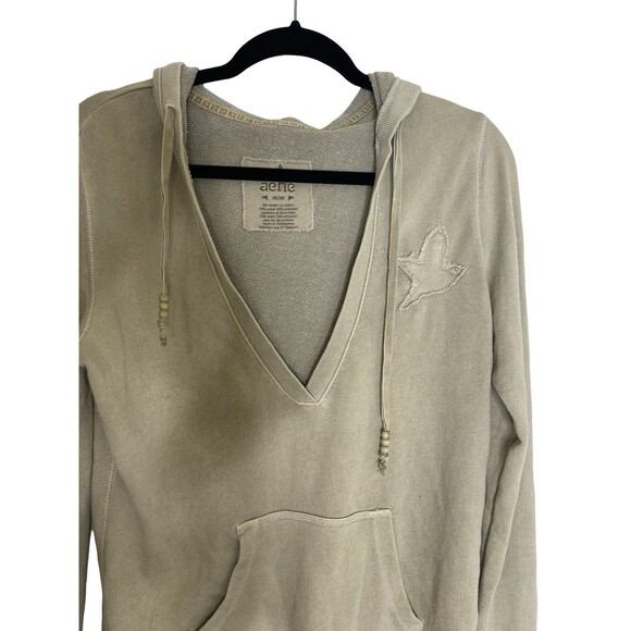 Aerie Hoodie Women size Medium Beige tan V Neck Hoodie Sweatshirt - Picture 3 of 7